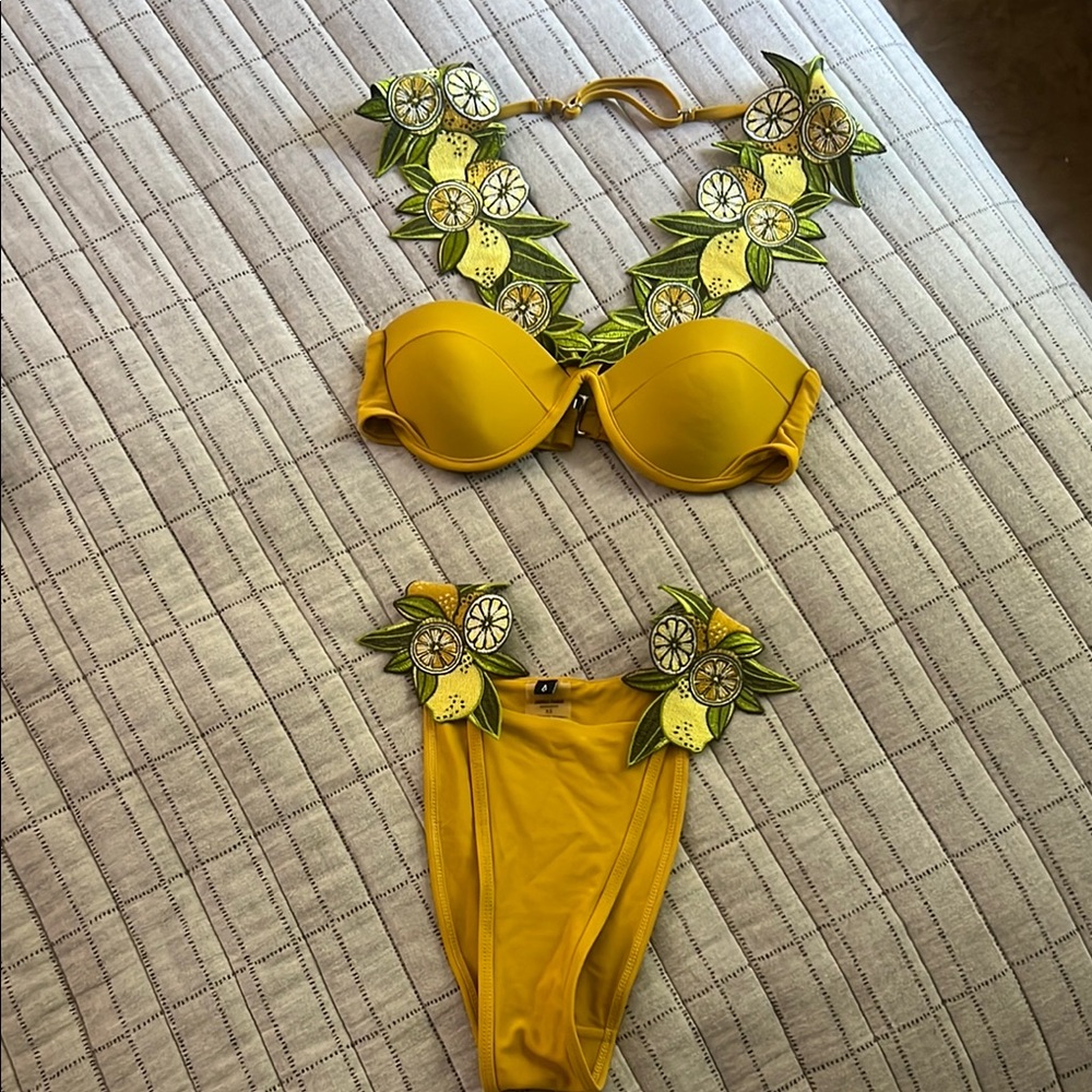 Andrea Iyamah Yellow Bikini with Lemon Detail